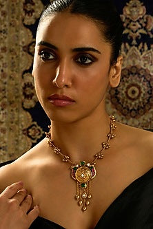 Gold Finish Parrot Motifs Pendant Necklace