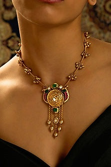 Gold Finish Parrot Motifs Pendant Necklace