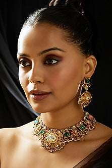 Gold Finish Multi-Colored Gemstone Necklace Set