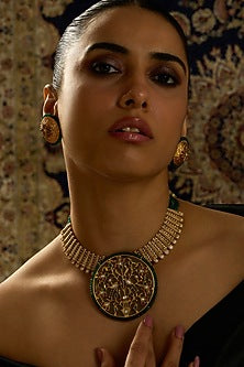 Gold Finish Rajwadi Motifs Necklace Set