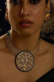 Gold Finish Rajwadi Motifs Necklace Set