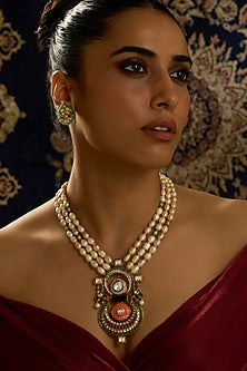 Gold Finish Pearl Necklace Set