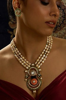 Gold Finish Pearl Necklace Set