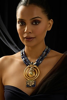 Gold Finish Jade Blue Stone Necklace