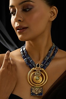 Gold Finish Jade Blue Stone Necklace