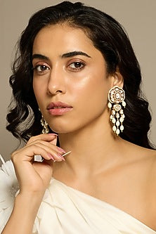 Gold Finish Kundan Polki & Pearl Dangler Earrings