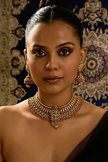 Gold Finish Motifs Temple Necklace Set