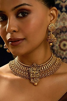 Gold Finish Motifs Temple Necklace Set