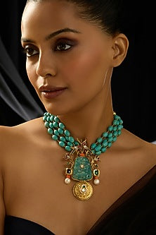 Gold Finish Azure Blue Stone Handcrafted Necklace