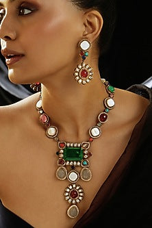 Gold Finish Multi-Colored Gemstone Necklace