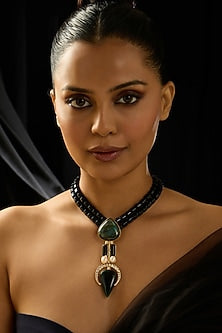 Gold Finish Black Stone Necklace