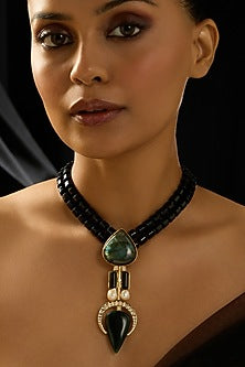 Gold Finish Black Stone Necklace