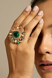 Gold Finish Green Stone Ring