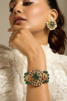 Gold Finish Motifs & Green Stone Bracelet