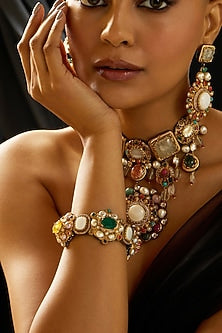 Gold Finish Multi-Colored Stone Kada