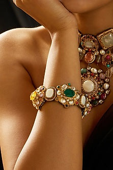 Gold Finish Multi-Colored Stone Kada
