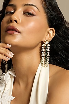 Gold Finish Kundan Polki & Green Stone Dangler Earrings