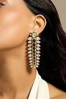 Gold Finish Kundan Polki & Green Stone Dangler Earrings