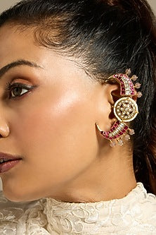 Gold Finish Red Stone Ear Cuffs