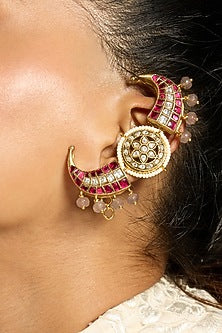 Gold Finish Red Stone Ear Cuffs