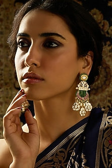 Gold Finish Kundan Polki & Multi-Colored Stone Dangler Earrings