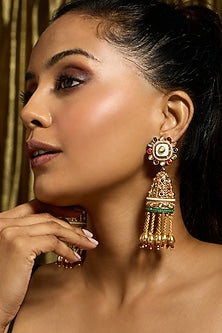 Gold Finish Multi-Colored Stone Jhumka Earrings