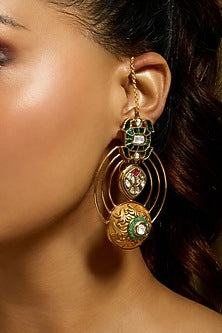 Gold Finish Rajwadi Motifs Dangler Earrings