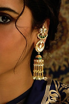 Gold Finish Ear Chain Jhumka Earrings
