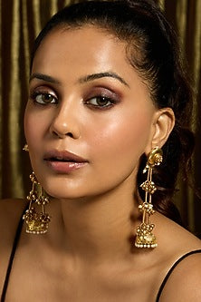 Gold Finish Kundan Polki & Pearl Drop Earrings