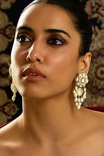Gold Finish Kundan Polki Stone Drop Earrings