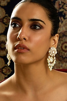 Gold Finish Kundan Polki Stone Drop Earrings