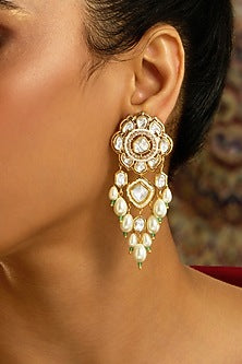 Gold Finish Kundan Polki Stone Drop Earrings