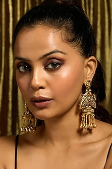 Gold Finish Peacock Motif Dangler Earrings