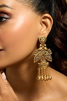 Gold Finish Peacock Motif Dangler Earrings