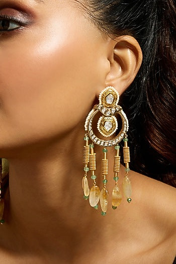 Gold Finish Multi-Colored Stone Dangler Earrings
