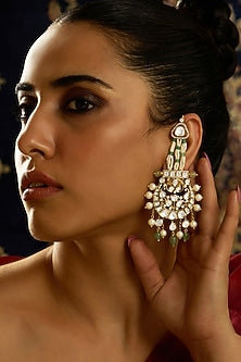 Gold Finish Pearl Ear Chain Chandbali Earrings