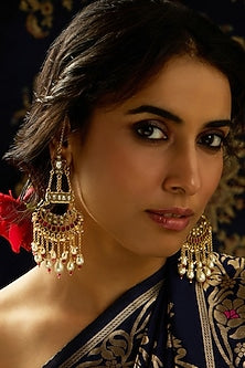 Gold Finish Red Stone Chandbali Earrings
