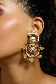Gold Finish Parrot Motifs Round Earrings