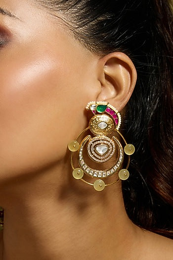 Gold Finish Parrot Motifs Round Earrings