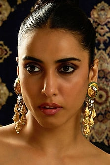 Gold Finish Parrot Motifs Dangler Earrings
