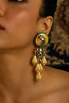 Gold Finish Parrot Motifs Dangler Earrings