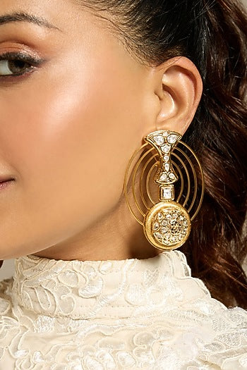 Gold Finish Kundan Polki Dangler Earrings
