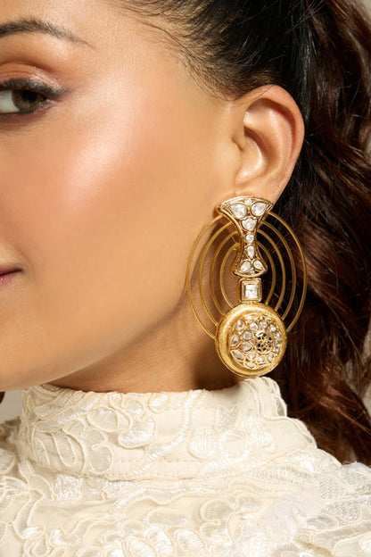 Gold Finish Kundan Polki Dangler Earrings