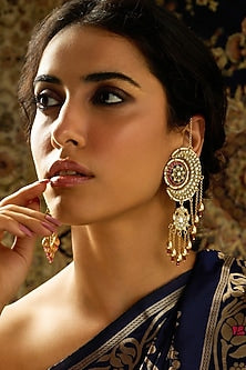 Gold Finish Multi-Colored Stone Dangler Earrings