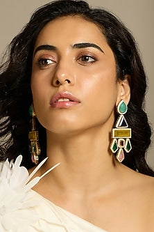 Gold Finish Multi-Colored Stone Dangler Earrings
