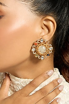Gold Finish Multi-Colored Stone Handcrafted Stud Earrings