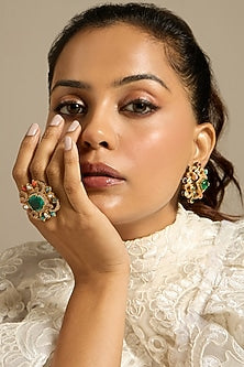 Gold Finish Multi-Colored Stone Handcrafted Stud Earrings