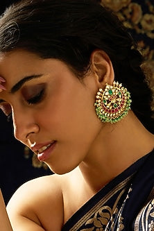 Gold Finish Multi-Colored Stone Round Stud Earrings