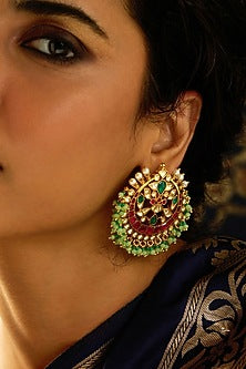 Gold Finish Multi-Colored Stone Round Stud Earrings