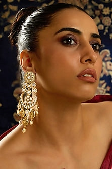 Gold Finish Kundan Stone Chandbali Earrings